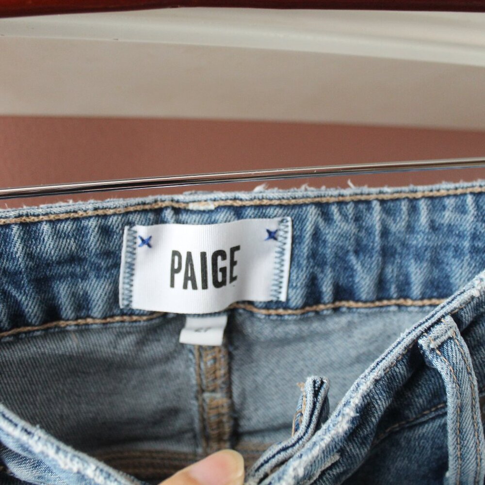PAIGE Vintage Hoxton Slim High Rise Raw Hem Jeans Women Size 27 Birdie Wash - Picture 2 of 6